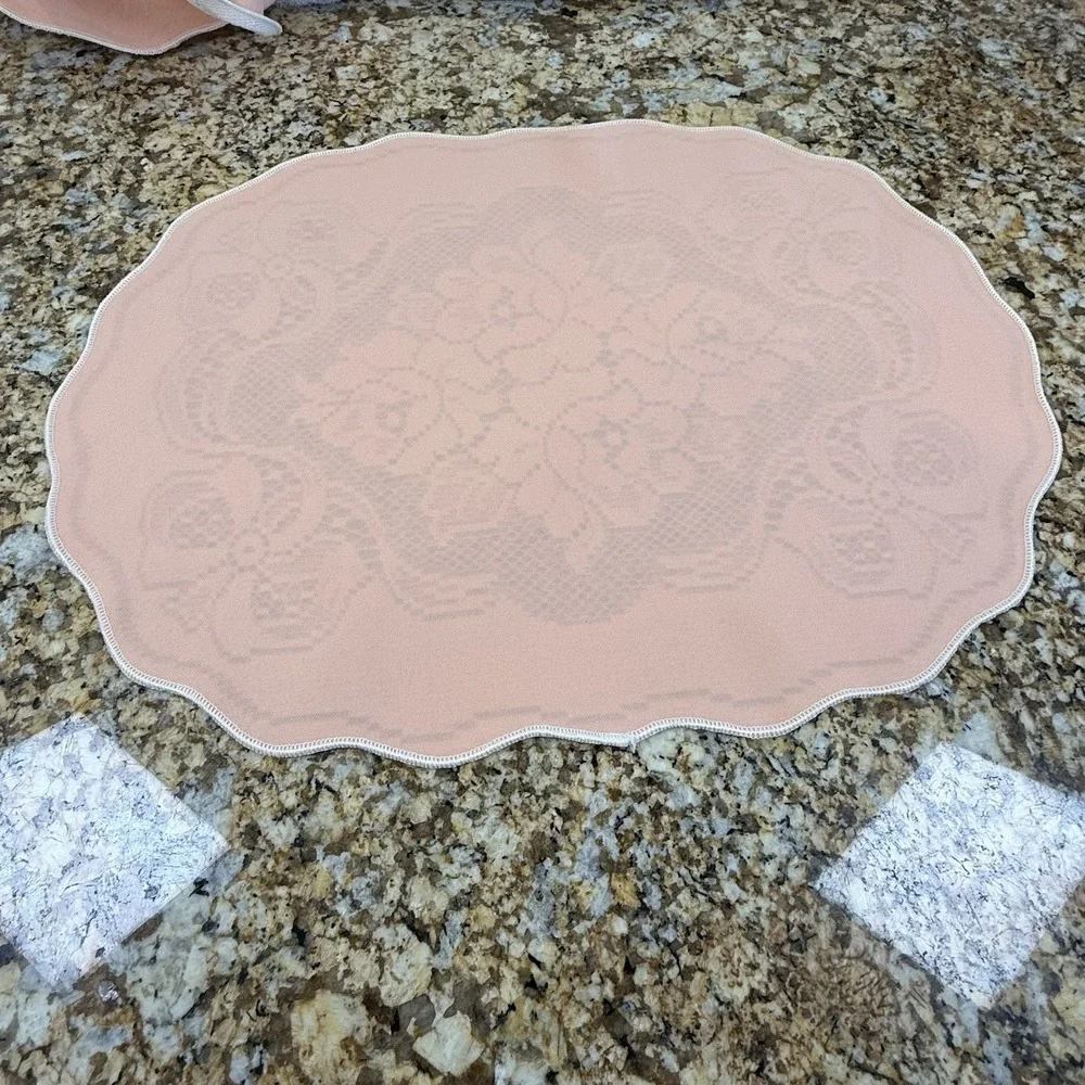 Vintage Lace Placemats Set of 6 Ivory Floral Scalloped Table Linens Cottage